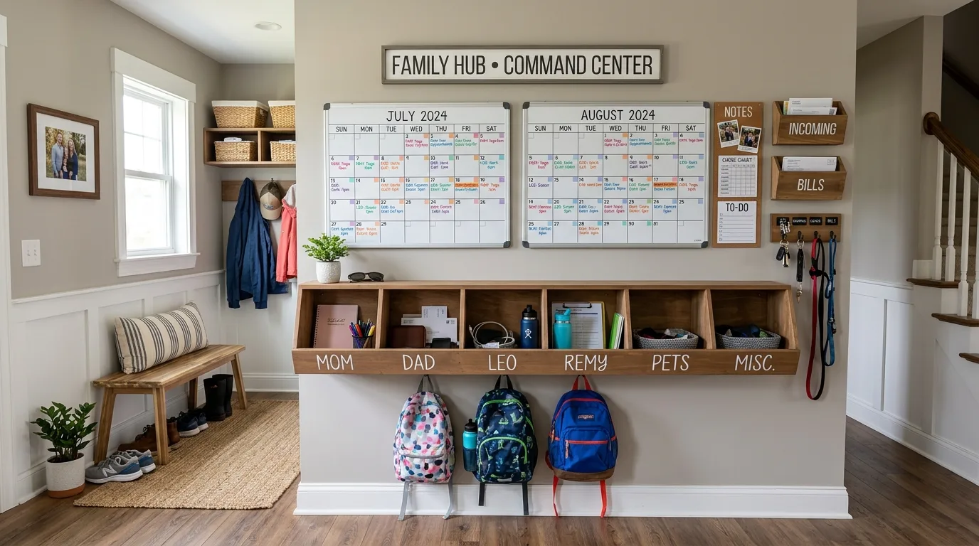 Functional home command center designed as an organized family hub.